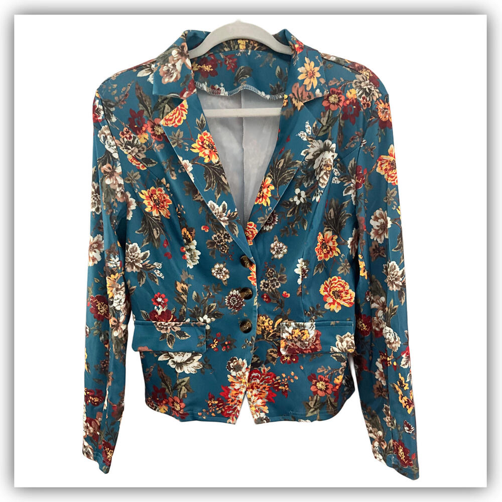 Private Label Teal Floral Velvet Blazer - Picture 2 of 9